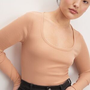 Everlane lux ribbed long sleeve scoop neck ballet top size small